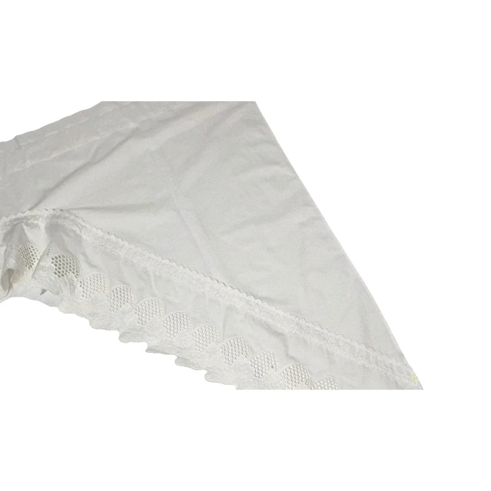 Vintage Set Left & Right Swag Valances Pair Cotton White Strawberry Lace Trim